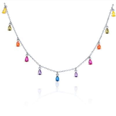 925 Sterling Ketting Voor Vrouwen Kleur Diamant Regenboog Hanger Ketting Vrouwelijke Choker Kettingen Fijne Sieraden Kraag Plata 40cm white
