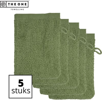 The One Towelling Washandjes - 16 x 21 cm - 5 Stuks - Washanden - Voordeelverpakking - 100% Katoen - Olijfgroen
