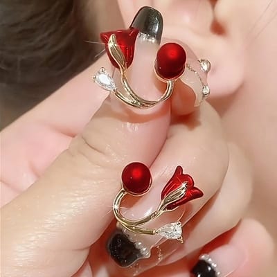 Boucles d'oreilles élégantes en forme de tulipe pour femmes - Alliage tendance et sexy incrusté de verre avec divers placages - Polyvalentes pour le quotidien et les soirées brown