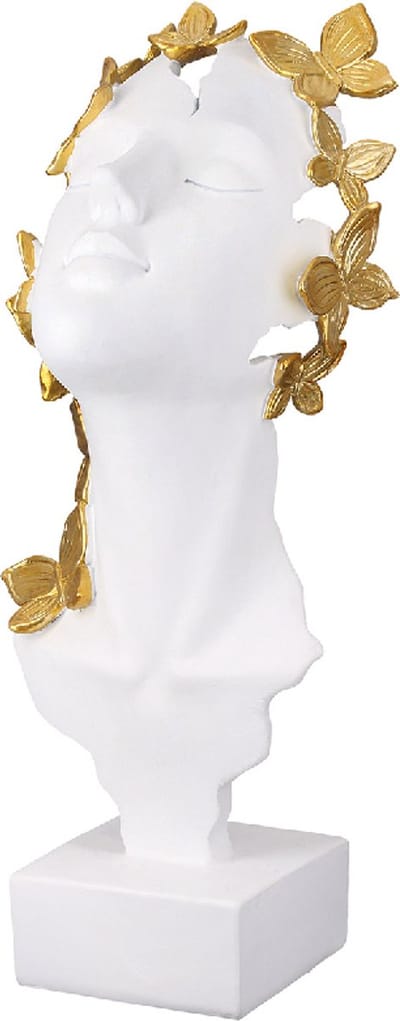 Sculptuur - Vlinder vrouw - Polyresin - Beeld - Wit en Goud - 13x32x12 cm