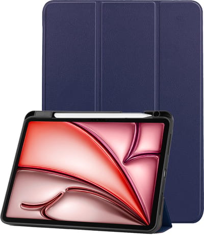 Hoes - Geschikt voor Apple iPad Air (2024/2025/2026) - 11 inch - Dun & Stevig - Trifold Bookcase - Hard Cover Case - Met Uitsparing Geschikt voor Apple Pencil - Hardcover Book - Tablet Hoesje - Donkerblauw