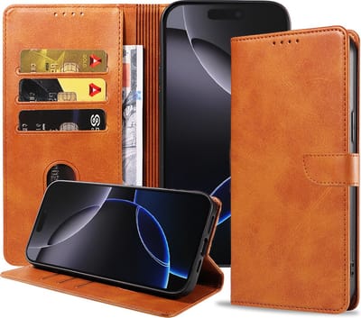 Geschikt voor iPhone 16 Pro Telefoonhoesje Kunstleer met Magnetisch lipje en Pasjeshouder Book Case met Klepje - Bruin - Smartphonica geschikt voor iPhone 16 Pro