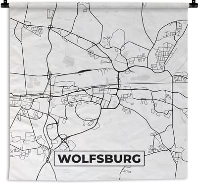 Wandkleed - Wanddoek - Wolfsbrug - Plattegrond - Kaart - Stadskaart - 180x180 cm - Wandtapijt