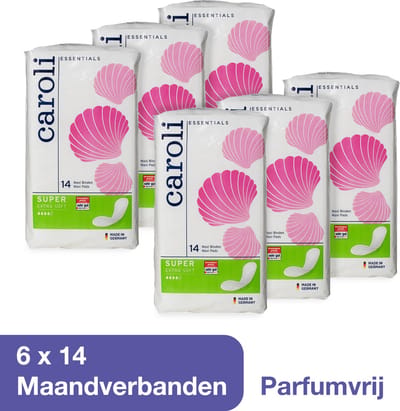 Caroli Maandverband Voordeelverpakking - 84 stuks Maandverband Maxi - Parfumvrij - 100% bescherming - Snelle Absorptie - Soft & Dry Toplaag - Dermatologisch Getest - 9 cm x 28 cm - Nordic Swan Ecolabel