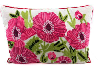 Only Natural sierkussen kussen canvas grijs met geborduurde bloemen 35 x 50 cm