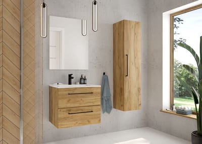 Deftrans Pinia Serie - Hangende Badkamerkast met Wastafel - 50 cm - Draaibare Lades - Stil Sluitingssysteem