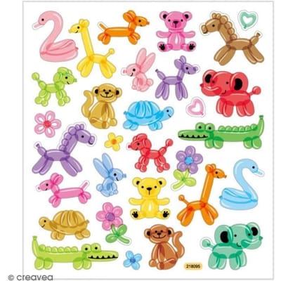 Stickers Ballon Dieren - Stickervel Met Dieren En Ballonnen - Zelfklevende Decoratie Stickers Voor Kaarten, Scrapbooking & Kinderfeestjes - 15x16,5 cm - 1 Vel