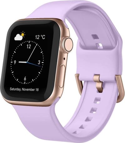 By Qubix - Geschikt voor Apple Watch bandje - Soft siliconen bandje met gespsluiting - Lavendel - Geschikt voor Apple Watch 44mm / 45mm / 46mm / 49mm (Ultra 1,2 en 3) - Smartwatch bandje