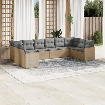 vidaXL - 10-delige - Loungeset - met - kussens - poly - rattan - beige
