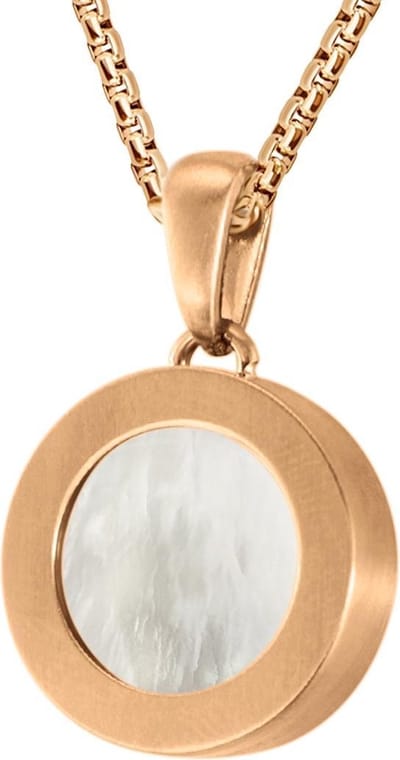 Quiges 12mm Mini Munt Hanger Rosékleurig RVS Mat met Schelp Beige Munt en Box Ketting Ankerketting 42-46cm