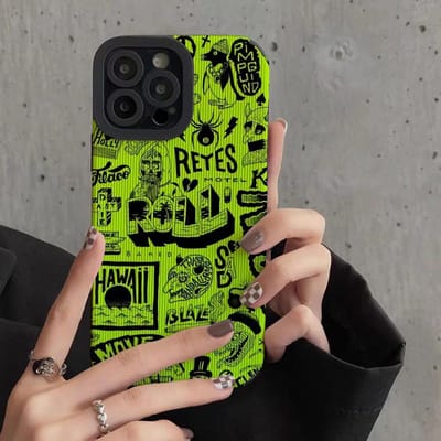 Coque en Silicone Antichoc Motif Doodle Mignon Couleur Verte Pour iPhone 11 12 13 14 15 Pro Max Mini 8 7 Plus X XS XR Housse Cartoon For iPhone 13 Pro