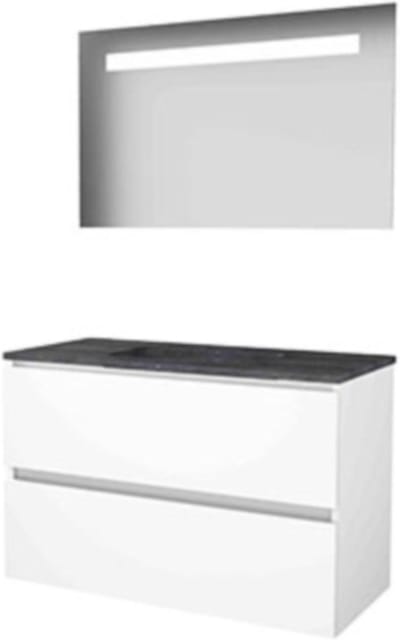 Basic-Line Economic 46 Badkamermeubelset - 100 x 46 cm - Greeploos - 2 Lades - Hardstenen Wastafel - Zonder Kraangat - Spiegel met LED Verlichting - Ice White