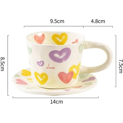 Handgeknepen Keramische Mokken en Schoteltjes Koffiekopje Schattig Handbeschilderd Bloemig Bosbes Liefde Melk Thee Kopjes Ontbijtdrinkware Mokken 300ml