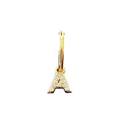 New Bling 9NB 906A Zilveren Oorring met letterhanger - Zirkonia - A - Half Paar - Goudkleurig