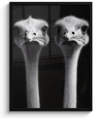 Poster in lijst - Fotolijst 50x70 cm - Posters - Struisvogels - Halzen - Zwart - Minimalistisch - Posterlijst zwart - Decoratie - Wanddecoratie woonkamer - Muurdecoratie slaapkamer