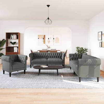 vidaXL - 3-delige - Loungeset - stof - donkergrijs