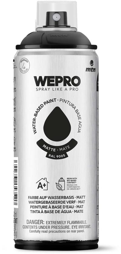 Spuitbus Ral 9005 Zwart Mat MTN WEPRO WATER-BASED PAINT 400ML