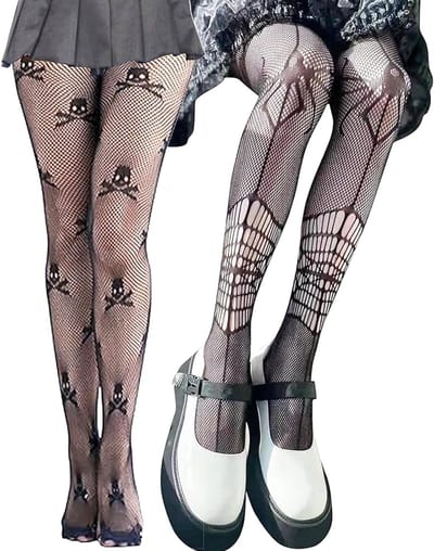 Zwarte Fishnet Panty met Spinnenweb Motief voor Halloween en Dag van de Doden Kostuums en Feestaccessoires