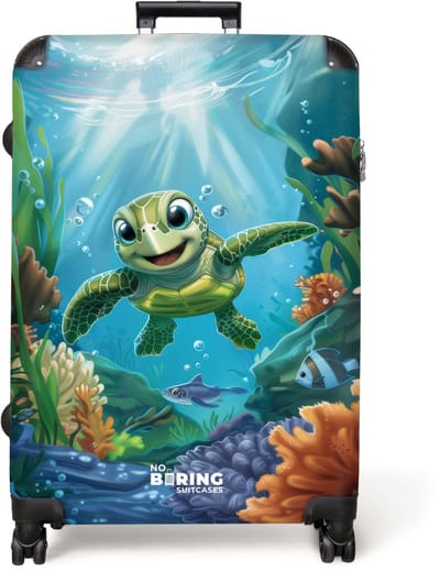 NoBoringSuitcases.com® - Koffer groot - Reiskoffer lichtgewicht - Schildpad in kleurrijke onderwaterwereld - Rolkoffer met 4 wielen - Grote trolley XL - 98 liter bagage