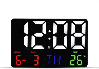 Wekker - Stekkerwekker - Wandklok - Thermometer - Klok - LED-klok -Grote elektronische lichtsensor -Temperatuur -Uitschakelfunctie - Geheugenfunctie - Digitale wandklok - Kan rechtop worden geplaatst - Met afstandsbediening - Zwart - Kleurverlichting