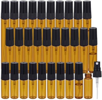 Dailygoods- Spuitfles 30 stuks - Mini Amberkleurige Glazen - 3/5/10 ml - Draagbare Reisfles - Fijne Nevel - Perfect voor Cosmetica - Verstuiver