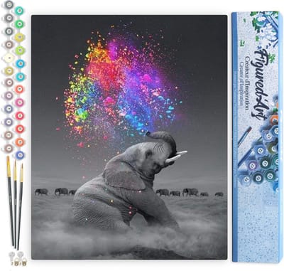Figured'Art Schilderen op Nummer Volwassenen canvas Olifant kunst kleuren - Handwerk acrylverf Kit DIY Compleet - 40x50cm zonder frame