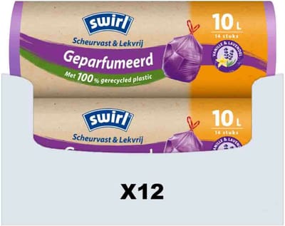 Swirl Pedaalemmerzakken Geparfumeerd Vanille & Lavendel met Trekband 10 liter - 12 x 14 stuks - Voordeelverpakking