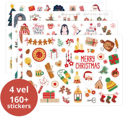 Kerst stickers op A4 vel - Ruim 160 stickers voor kerstdecoratie, versier cadeaus en kerstkaarten