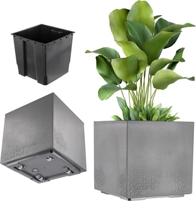 KADAX plantenbak op wielen, 39 x 40 cm, grote plastic bloempot met een moderne betonlook, vierkante bloempot voor terras en tuin (antraciet)