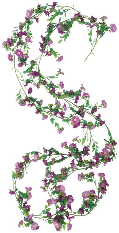 Dailygoody - Kunstbloemenkrans - Decoratieve Bloemenkrans - Voor Bruiloft en Feest - Paars - Kunstbloemen met Bladeren - 2 Stuks - 210 cm