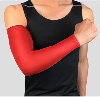 Set fiets armwarmers ( 2 stuks ) – Rood - verbeterde versie 2023 - armstukken – cycling arm sleeves – armbeschermers – sport armmouwen - Maat L