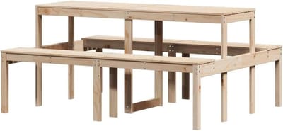 Massief Grenen Tuintafel - Picknicktafel Buiten - Gezellig Buiten Zitten - Lattenontwerp Waterafvoer - 160 x 134 cm - Natuurlijk Hout