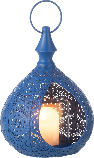 J-Line theelichthouder Drop - metaal/glas - blauw - small