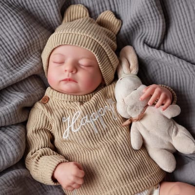 Realistische Babypop - Slapende pop - Kinderspel - Stoffen lichaam - 20 inch - Beige
