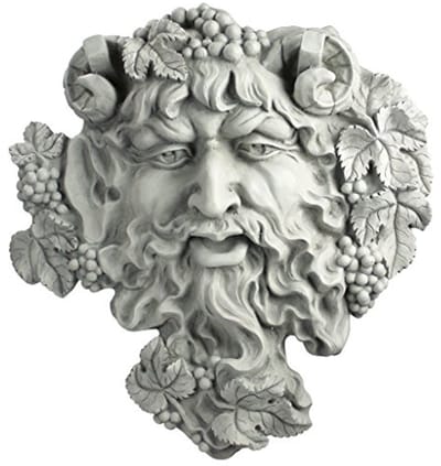Grote Bacchus Wandsculptuur - God van Wijn - Polyresin - Antieke Steen Afwerking
