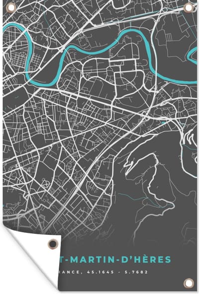 Muurdecoratie Saint-Martin-D'Hères - Frankrijk - Plattegrond - Stadskaart - Kaart - 120x180 cm - Tuinposter - Tuindoek