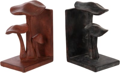 J-Line boekensteun Paddenstoel - polyresin - roestbruin/zwart - set van 2