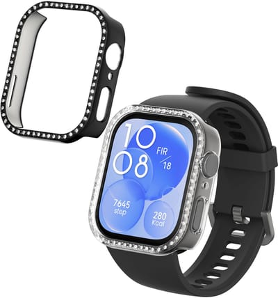 kwmobile 2x kunststof horloge rand bescherming geschikt voor Huawei Watch Fit 3 Beschermhoes - Glitter beschermhoesje transparant / zwart