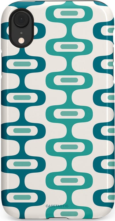 Casetastic hoesje geschikt voor Apple iPhone XR - Dubbellaagse bescherming - Vormen vibe - Fashion Case - Wit Petrol Lichtgrijs Mintgroen