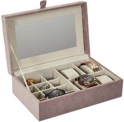 Home Deco Factory Horlogebox - roze - 13 vakjes - 25 x 8 x 16 cm - organizer - sieradendoos