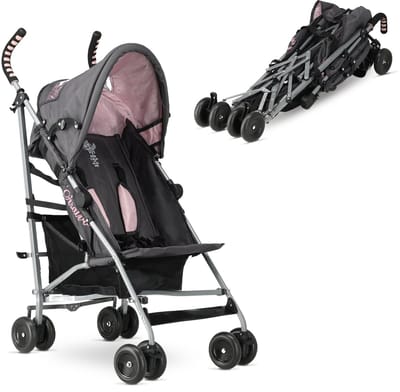 Asalvo Buggy - Paraplu Buggy - Compact Inklapbaar - Grijs/Roze