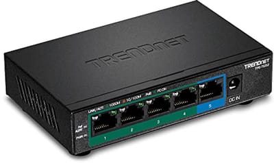 5-poorts Gigabit PoE+ switch met 32 W PoE-vermogensbudget en ventilatorloos design
