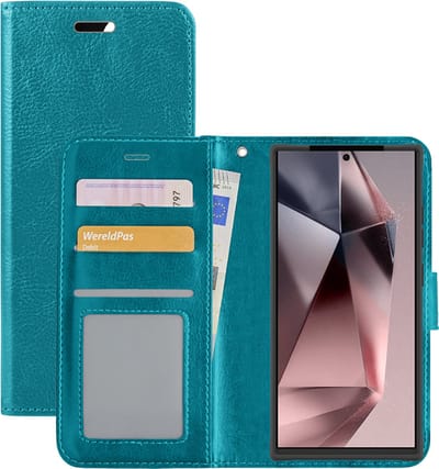 Hoesje - Met Pasjeshouder - Geschikt voor Samsung Galaxy S24 Ultra - Luxe Bookcase Portemonee - Flip Case - Kunstleer Book Case - Flipcase - Book Cover - Walletcase - Portemonneehoes - Turquoise