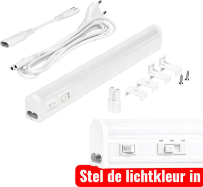 LED montagebalk 30cm wit 5W CCT 3000K 4000K 6500K met schakelaar | Geen fitting | Warm Wit-Koel Wit-Daglicht | 5 watt | 25.000 Branduren
