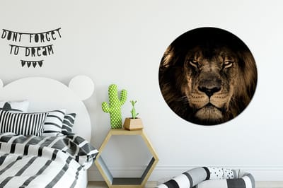 Behangcirkel - Leeuw - Dieren - Zwart - Jungle - Zelfklevend behang - 100x100 cm - Behangsticker - Behang cirkel - Rond behang - Behangcirkel zelfklevend
