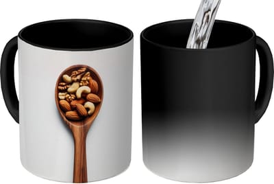 Magische Mok - Foto op Warmte Mokken - Koffiemok - Noten - Wit - Hout - Magic Mok - Beker - 350 ML - Theemok