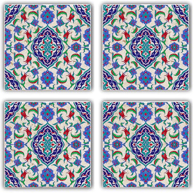 Asir - Onderzetter (4 stuks) - Veelkleurig - 10 x 10 x 1 cm