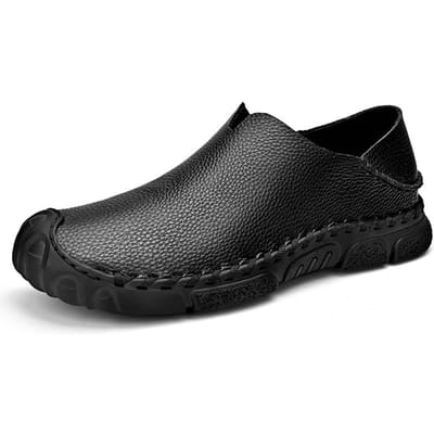 Lente en Zomer Nieuwe Casual Leren Schoenen plus Size Luie Schoenen Heren Rijschoenen Gommino Brits One Pedal Zachte Zool 46 zwart