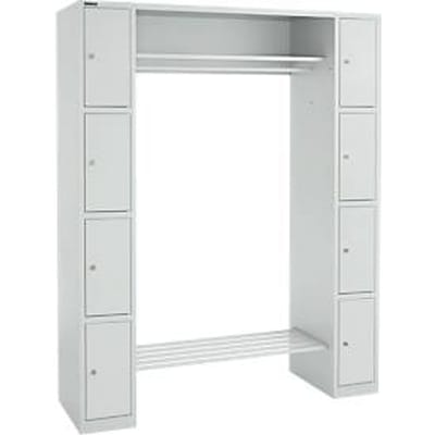 Lockerkast - B 1735 x D 500 x H 1950 mm - 2 x 4 vakken - met hoedenplank en kledingstang - schoenrek - lichtgrijs - ons merk Schäfer Shop