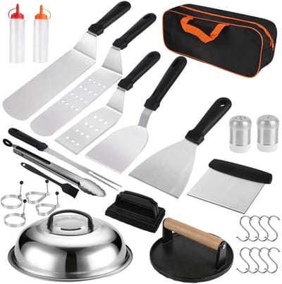 Bresht Bbq gereedsschapset - Bbq accesoires - Bbq starter - 29-delig - Hittebesteding - Roestvrij staal - Zwart met zilver